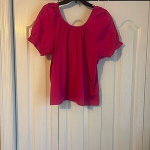 J. Crew Vibrant Pink Puff Sleeve Blouse